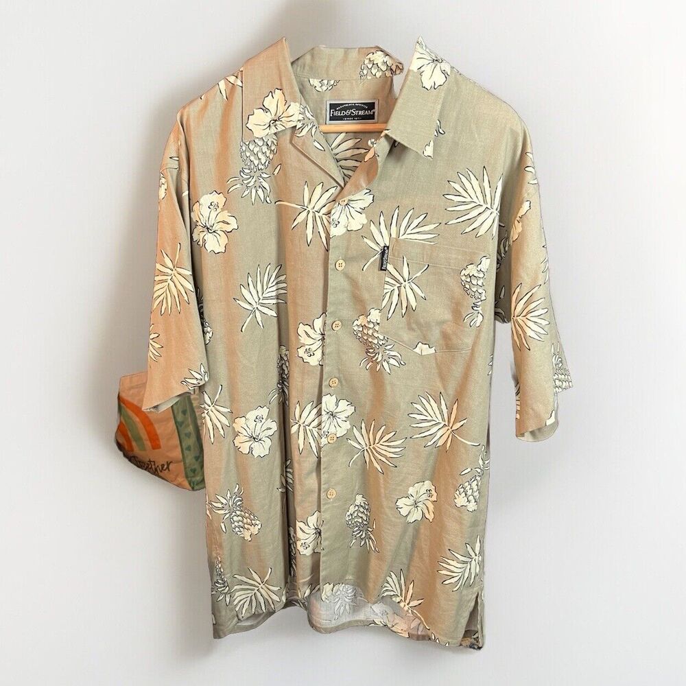Vintage Field & Stream Hawaiian Shirt Men’s Large Hawaiian‎ Floral Cotton Rayon